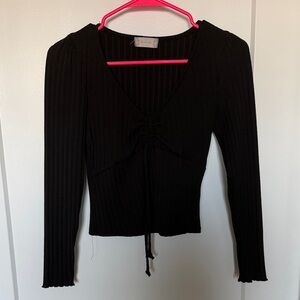 Black Ribbed Long Sleeve Top
